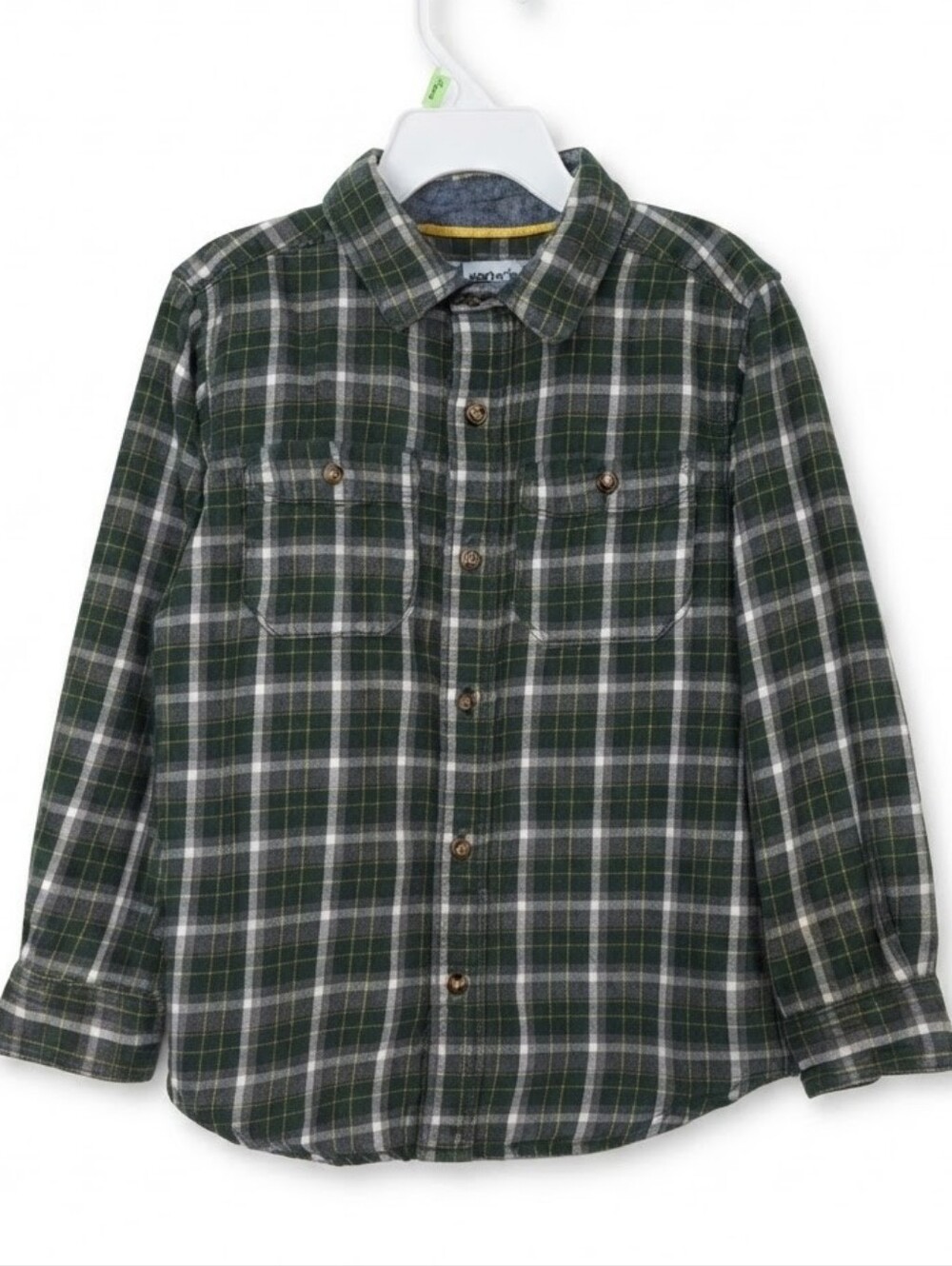 Carters Boys Green Plaid Flannel Button Down Shirt Size 6 Winter Holiday Top